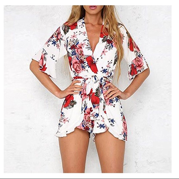 Floral Belted Jumpsuit Romper - Picture 2 of 5